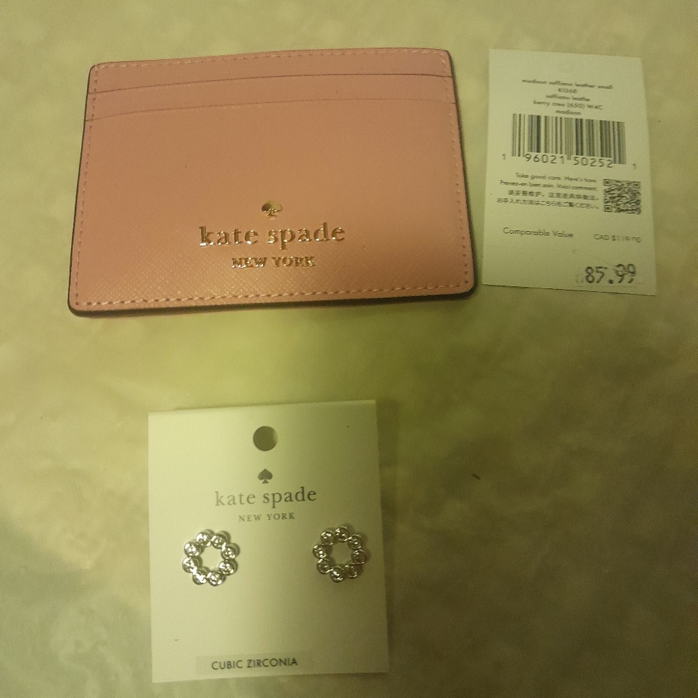 New Kate Spade  Madison Slim Card Case And Round Stud Earrings NWT